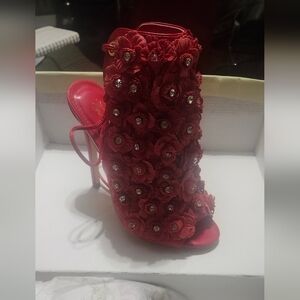 Elegant Red Floral Women's Heels